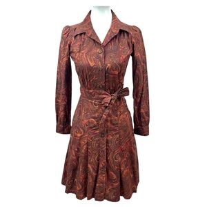 Archerie Retro Wilhelmina Paisley Long Puff Sleeve Faux Wrap Cotton Shirt Dress